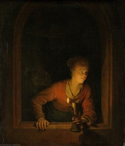 Girl With Burning Oil Lamp — Gerrit Dou, Baroque Realism