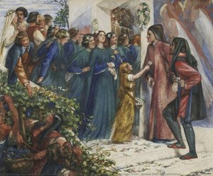 Beatrice Meeting Dante At A Marriage Feast, Denies Him Her Salutation — Dante Gabriel Rossetti, Pre-raphaelite