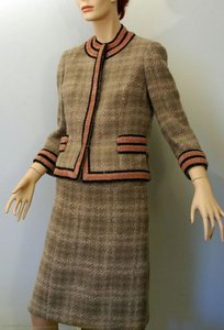 Grey and pink wool tweed suit