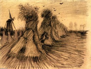Stooks And A Mill — Vincent Willem Van Gogh, Realism Study