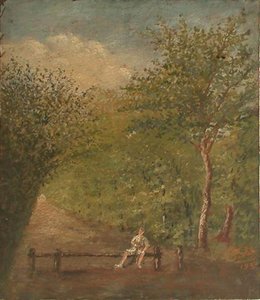 Homme assis sur une barrière