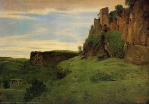 Civita Castelland - Buildings High In The Rocks (aka La Porta San Salvatore) — Jean-baptiste-camille Corot
