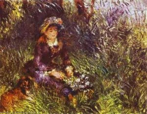 A Woman With A Dog (portrait Of Madame Renoir) — Pierre-auguste Renoir, Impressionism
