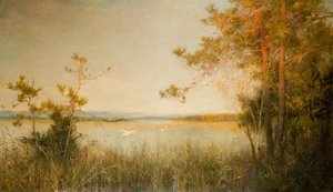 Reedy Mere And Sunlit Hills — Alfred East