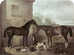 Two Horses With Dogs, Outside A Stable — John Dalby