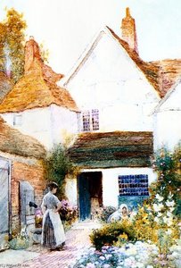 Gardening Outside The Cottage — Arthur Claude Strachan