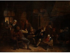 A Tavern Interior With Boors Smoking And Drinking — Adriaen Van Ostade, Baroque