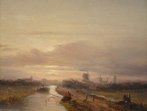 Two Fishermen At Sunset — Salomon Leonardus Verveer
