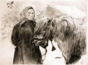 In A Village. Peasant Woman With A Horse — Valentin Alexandrovich Serov