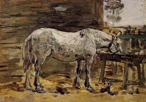 A Horse Drinking — Eugène Louis Boudin, Impressionism
