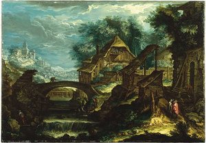 Mountainous landscape in Bohemia with a view of Prague