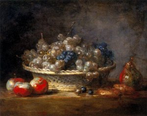 Corbeille De Raisins Avec Trois Pommes D'api, Une Poire Et Deux Massepains — Jean-baptiste-siméon Chardin