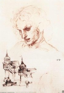 Estudio De Una Cabeza De Apóstol Y Estudio Arquitectónico — Leonardo Da Vinci, High Renaissance