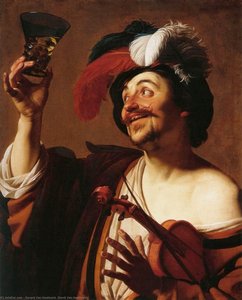The Happy Violinist With A Glass Of Wine — Gerard Van Honthorst, Baroque