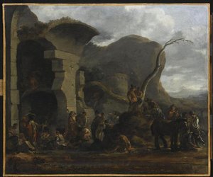 Voyageurs Sous Des Ruines, Dit Autrefois Halte De Bohémiens — Sébastien Bourdon, Baroque Art