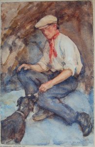 Charlie Mitchell And His Dog At The Beach — Henry Scott Tuke