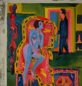 Interior Con Mujer Desnuda Y Hombre — Ernst Ludwig Kirchner