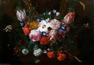 Flowers beneath a Cartouche