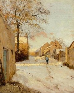 A Village Street In Winter — Alfred Sisley, Impressionism
