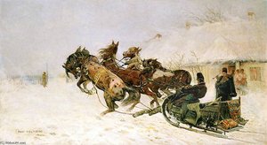 Sanie Przed Dworem — Józef Chełmoński