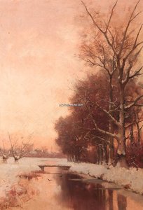 A Snow-clad Landscape At Dusk