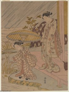 Viewing Iris In The Rain — Suzuki Harunobu
