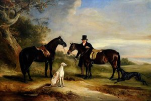 A Groom (frank Spence) With Two Ponies And Two Greyhounds In A Landscape — Sr John E. Ferneley, Historical Painting