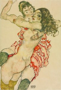 Zwei Frauen Beim Umarmen — Egon Schiele, Austrian Expressionism