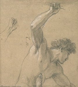 Homme Nu, À Mi-corps, Brandissant Un Bâton — シャルル・ルブラン