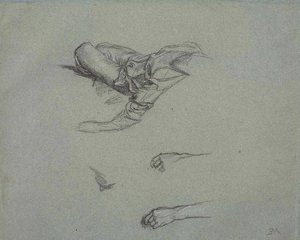Study Of Hands And A Reclining Figure — Jean-louis Ernest Meissonier