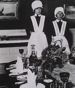 Parlourmaid and Under parlourmaid Ready to Serve Dinner