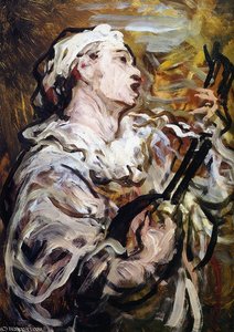 Pierrot Jouant De La Mandoline, Huile Sur Panneau Playing Pierrot Of The Mandoline, Oils On Panel — Honoré Daumier