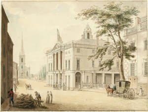 View Up Wall Street With City Hall [federal Hall] And Trinity Church, New York City — Archibald Robertson
