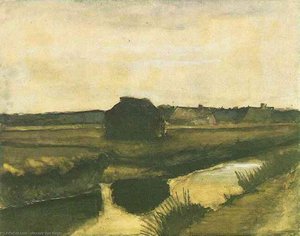 Landscape With A Stack Of Peat And Farmhouses — Vincent Willem Van Gogh, Realism
