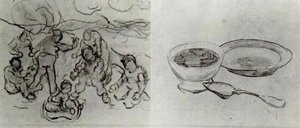 Sheet With Sketches Of Figures — Vincent Willem Van Gogh, Post-impressionist Style