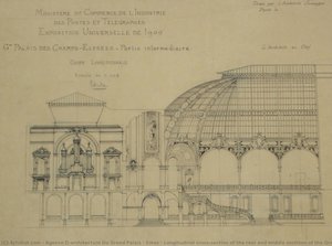 Longitudinal Cross-section Of The Rear And Middle Sections Of The Grand Palais, Paris. — Agence D'architecture Du Grand Palais / Emoc, Technical Illustration