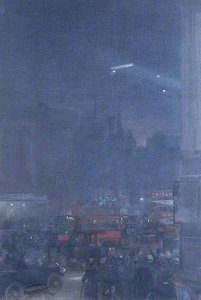 The First Zeppelin Seen From Piccadilly Circus, 8 September 1915 — Andrew Garrick Gow