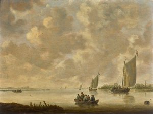 A River Landscape With Figures In A Rowing Boat — Willem Van Diest