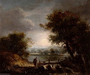 Moonlit Scene And Footbridge — John Moore Von Ipswich