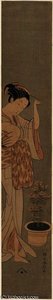 Woman In Summer Clothing With Potted Pinks — Suzuki Harunobu