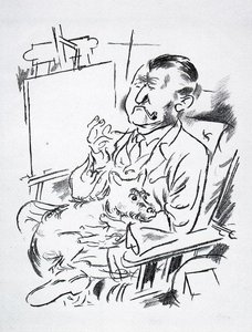 Self-portrait With Dog In Front Of The Easel — George Grosz