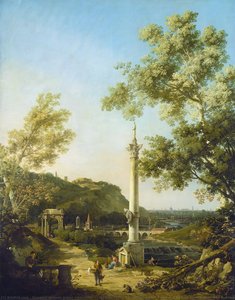 Capriccio - River Landscape With A Column, A Ruined Roman Arch, And Reminiscences Of England — Canaletto