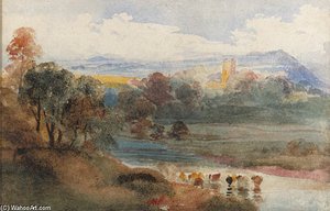 Great Mitton, Lancashire, From The Ribble, With Longridge Fell Beyond — Peter De Wint