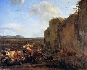 Pieter Landscape With Herdsmen Sun — Nicolaes Pietersz Berchem