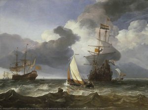 A Smalschip With Two Dutch East Indiamen Coming To Anchor — Hendrik Jacobsz Dubbels