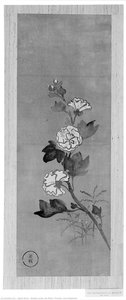 Rabbits under the Moon, Peonies, and Hollyhocks