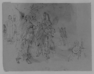 Seven Figures. Advancing Monarch, Three Promenading Women, Half-length Woman Leaning On A Mantelpiece — Thomas Sully