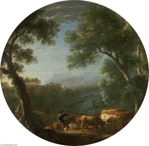 Wooded Landscape With A Horseman Driving Cattle — Herman Van Swanevelt