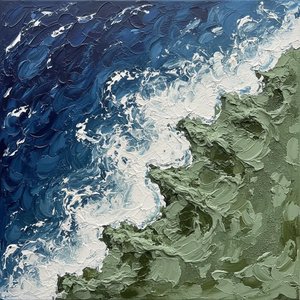 Turbulente Konvergenz Von Tief Zeruleumblauen Gezeiten Und Moosigen Erdgebundenen Texturen — David Moreau, Gips- & Texturkunst