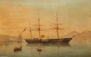A Paddle Frigate At Anchor Off Naples — Antonio De Simone